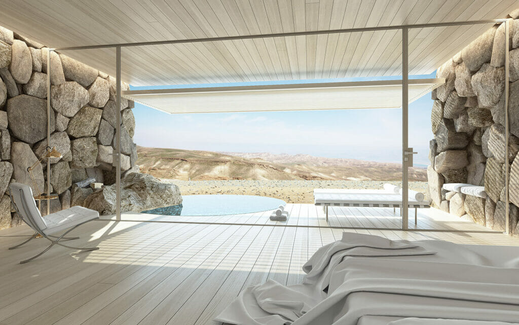 תמונה אווירה של מלון מצדה במדבר בלוג חקוק באבן של אבן קיסר